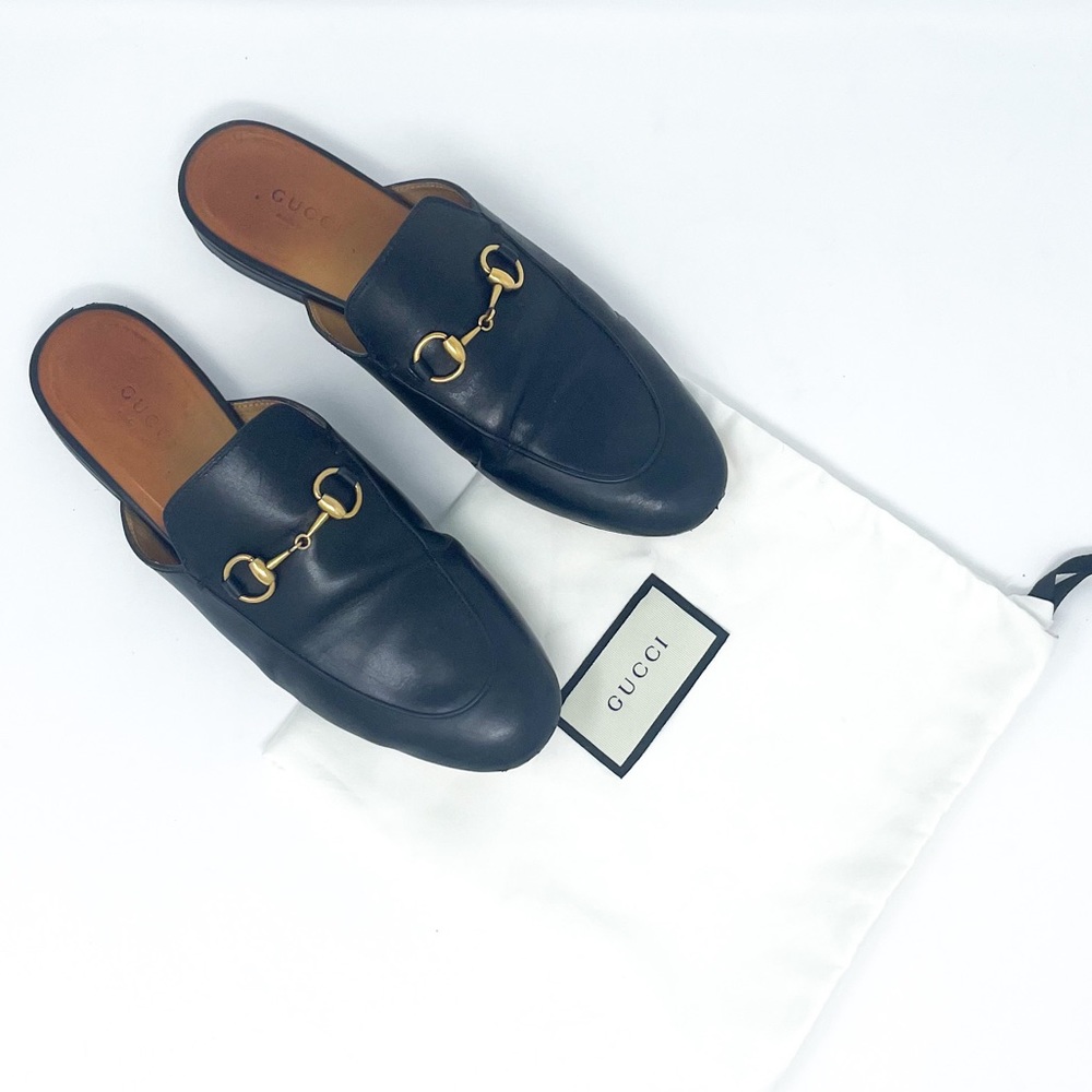 Gucci Black Leather Horsebit Backless Loafers
